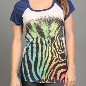 NAVY/GRAY TEE WITH BEJEWELED ZEBRA PRINT